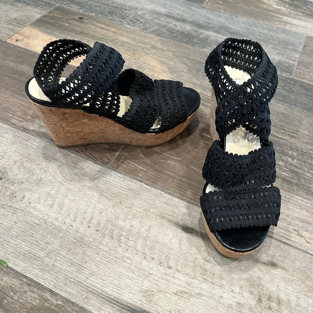 LK Bennett “Eimear” Elastic / Cork Platform Wedge Sandals - Size 35 US 5